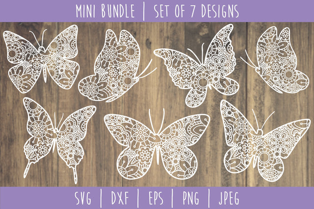 Butterfly Mandala Zentangle Bundle Set of 7 - SVG SVG SavoringSurprises