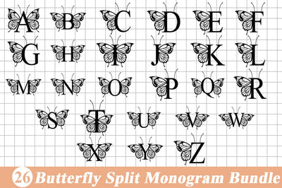 Butterfly Monogram Alphabet Svg, Png, Flower Monogram Frame Alphabet, Cut File for Cricut, 26 Individual Cut File, Cut File for Cricut SVG Svgcraft 