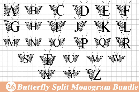 Butterfly Monogram Alphabet Svg, Png, Flower Monogram Frame Alphabet, Cut File for Cricut, 26 Individual Cut File, Cut File for Cricut SVG Svgcraft 