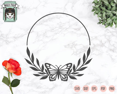 Free Rose Flower Circle Monogram Frame SVG Cut File