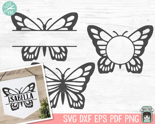 Butterfly Monogram SVG file, Butterfly Split Frame SVG file, Butterfly Circle Frame SVG, Butterfly svg cut file, Butterfly Name Sign svg SVG Wild Pilot 
