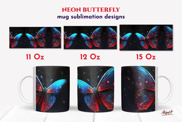 Butterfly mug sublimation design. Neon butterfly PNG Sublimation Angelina Semenova 