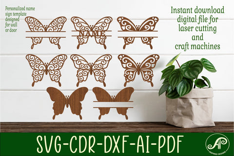 Butterfly Name sign svg laser cut template bundle SVG APInspireddesigns 