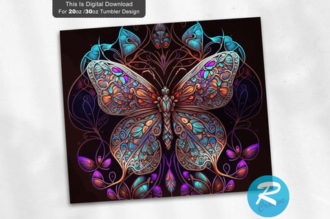 Butterfly Neon Stained 20 oz / 30 oz Tumbler PNG Sublimation Regulrcrative 