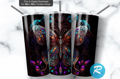 Butterfly Neon Stained 20 oz / 30 oz Tumbler PNG Sublimation Regulrcrative 