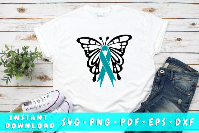 Butterfly Ovarian Cancer Ribbon SVG SVG HappyDesignStudio 