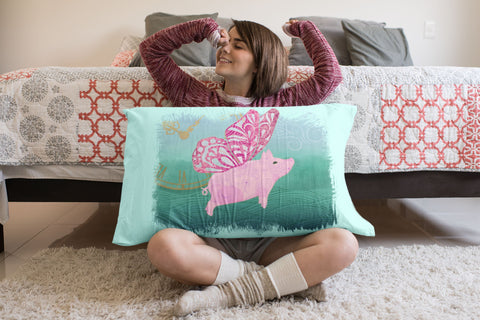 Butterfly Pig Flying over Green Hills PNG Sublimation Angel on Empire 