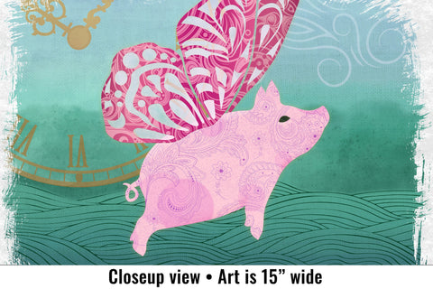 Butterfly Pig Flying over Green Hills PNG Sublimation Angel on Empire 