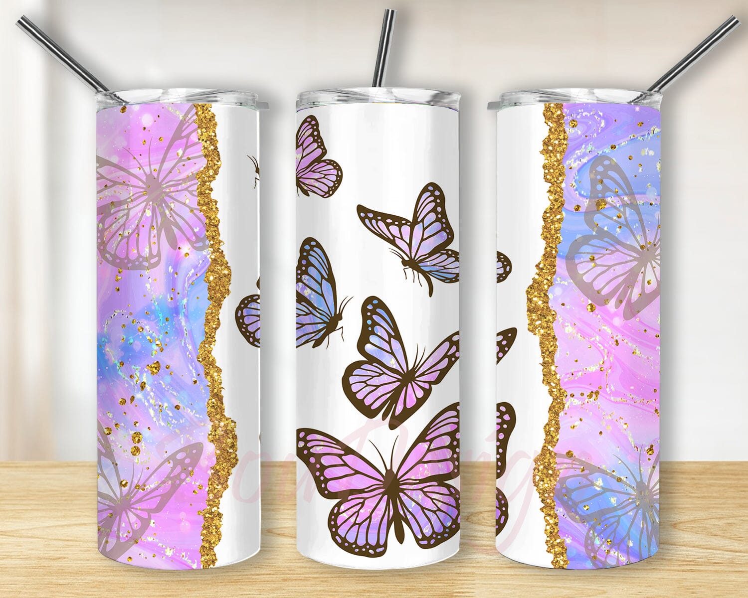 Purple Butterflies tumbler sublimation design