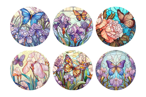 Butterfly Round Sublimation Stained Glass Background Sublimation OrangeBrushStudio 