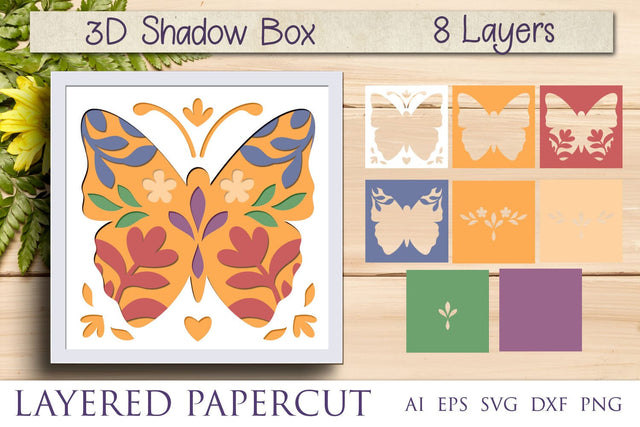 Butterfly shadow box svg, Flower layered paper cutting light box template 3D Paper AnastasiyaArtDesign 