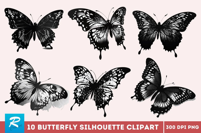 Butterfly Silhouette Clipart Bundle Sublimation Regulrcrative 