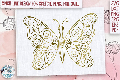 Butterfly Single Line SVG for Sketch, Foil Quill, Pens, Draw SVG Wispy Willow Designs 