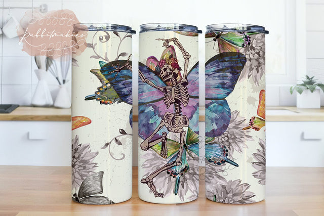 Butterfly Skull Skeleton Tumbler Wrap, Skeleton Tumbler Design, Skeleton 20oz Skinny Tumbler Sublimation Designs Sublimation Rabbitmakies 