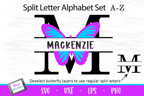 Butterfly Split Letters A-Z - 26 Split Monogram SVG files SVG Stacy's Digital Designs 