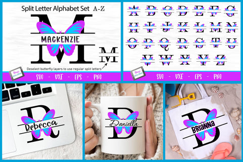Butterfly Split Letters A-Z - 26 Split Monogram SVG files SVG Stacy's Digital Designs 