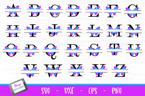 Butterfly Split Letters A-Z - 26 Split Monogram SVG files SVG Stacy's Digital Designs 