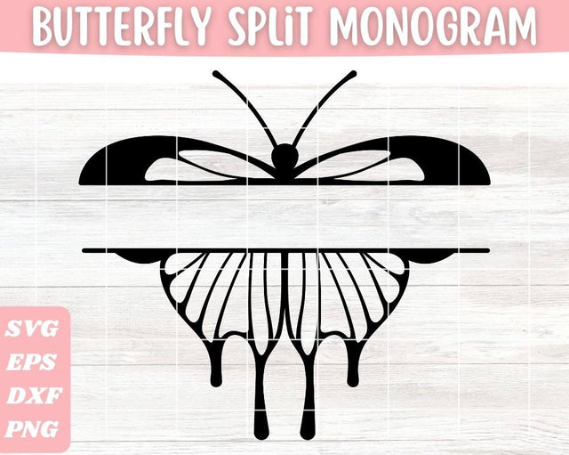 Butterfly Split Monogram SVG Cut File, Butterfly Frame Vector, Hand Drawn Butterfly Name Design SVG Apple Grove Designs 
