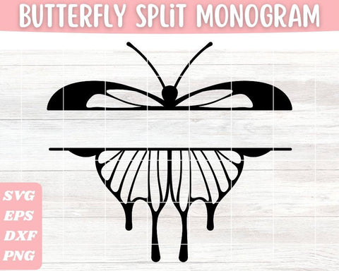 Butterfly Split Monogram SVG Cut File, Butterfly Frame Vector, Hand Drawn Butterfly Name Design SVG Apple Grove Designs 