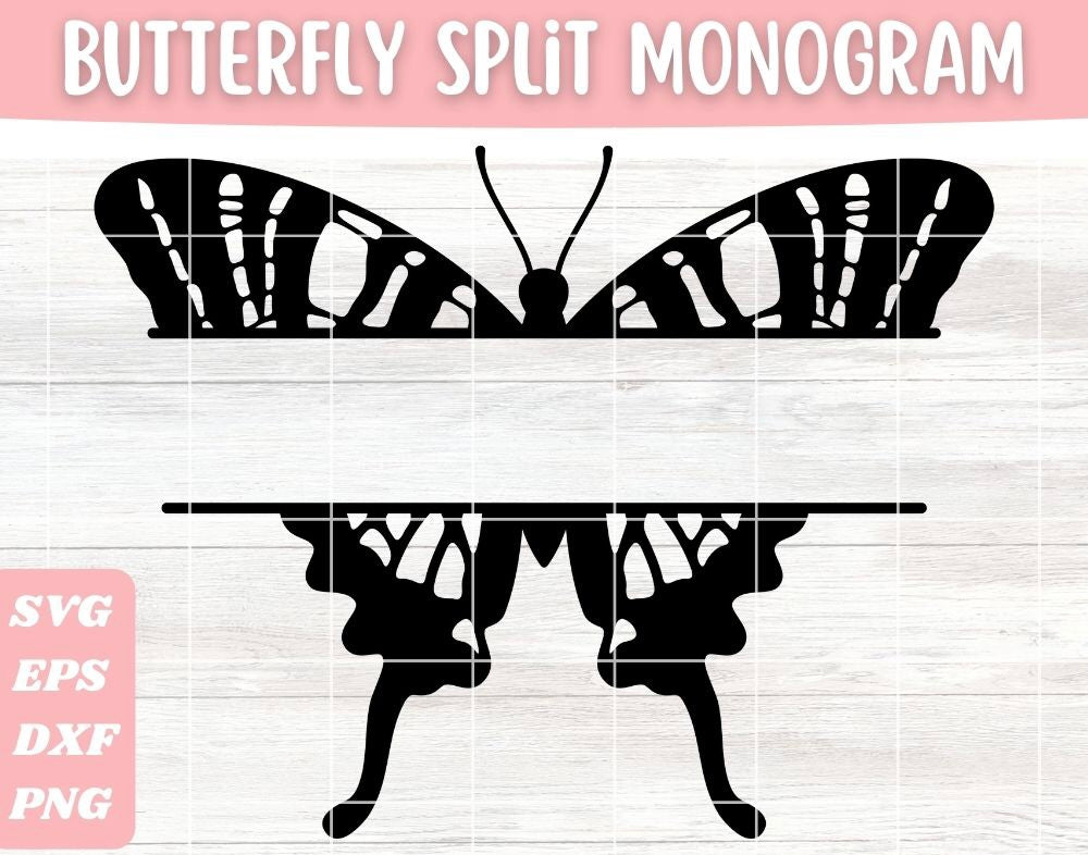 Floral Butterfly Split Monogram SVG