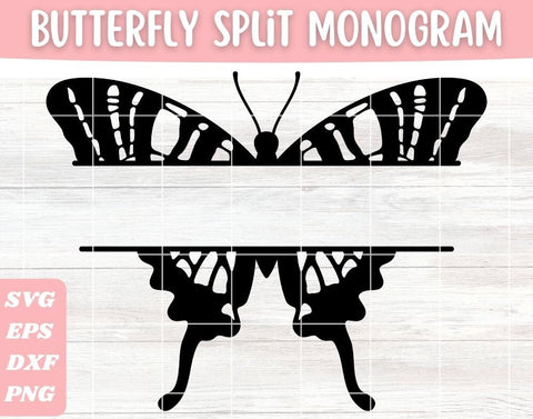 Butterfly Split Monogram SVG Cut File, Swallowtail Butterfly Vector, Hand Drawn Butterfly Name Design SVG Apple Grove Designs 