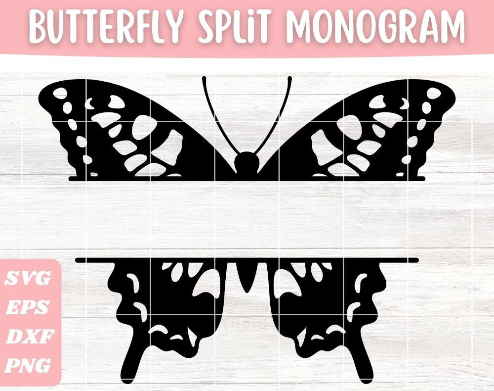 Floral Butterfly Split Monogram SVG