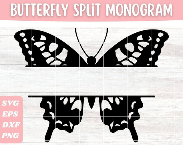 Butterfly Split Monogram SVG Cut File, Swallowtail Butterfly Vector, Hand Drawn Butterfly Name Design SVG Apple Grove Designs 