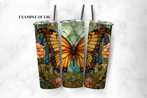 Butterfly Stained Glass Art Nouveau Digital Backgrounds Sublimation BijouBay 