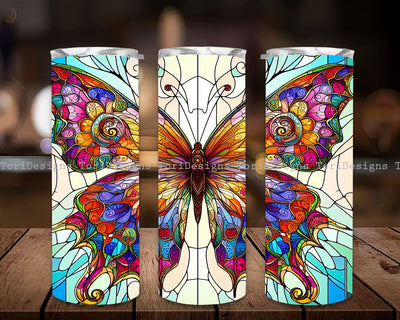 Butterfly Stained Glass Colorful 20 oz Skinny Tumbler Sublimation Design, Beautiful Butterfly Stained Glass Tumbler Wrap, Instant Digital Download PNG Sublimation ToriDesigns 