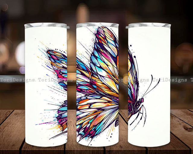 Butterfly Stained Glass Colorful 20 oz Skinny Tumbler Sublimation Design, Beautiful Butterfly Stained Glass Tumbler Wrap, Instant Digital Download PNG Sublimation ToriDesigns 