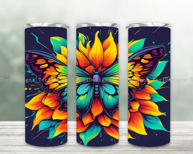 Butterfly Sunflowers Design 20 oz Skinny Tumbler Sublimation Design, Instant Digital Download PNG, Straight & Tapered Tumbler Wrap PNG Sublimation ToriDesigns 