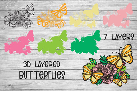Butterfly SVG, 3d Layered Butterflies Cut File, Summer SVG with Flowers. 3D Paper Elinorka 