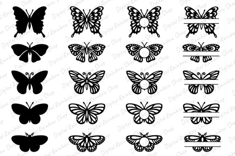Butterfly svg bundle, butterfly monogram frame, split frame SVG Digital Rainbow Shop 