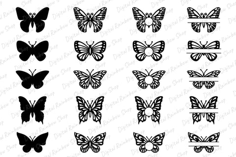 Butterfly svg bundle, butterfly monogram frame, split frame SVG Digital Rainbow Shop 