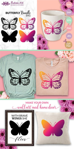 Butterfly svg bundle of monarch butterflies gradient clipart silhouette and outline svg cut files for Cricut and Silhouette. SVG KatineArt 