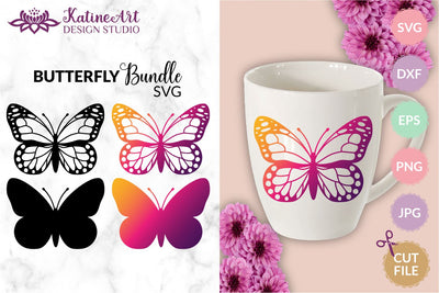 Butterfly svg bundle of monarch butterflies gradient clipart silhouette and outline svg cut files for Cricut and Silhouette. SVG KatineArt 