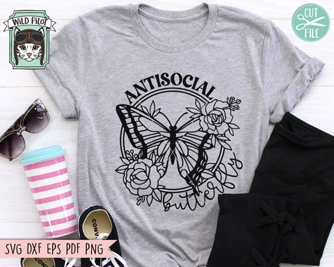 Butterfly SVG Cut File, Antisocial Butterfly SVG Cut File, Butterfly Sign SVG, Butterfly Flower Sign svg Cut File, Butterfly Floral Sign svg SVG Wild Pilot 