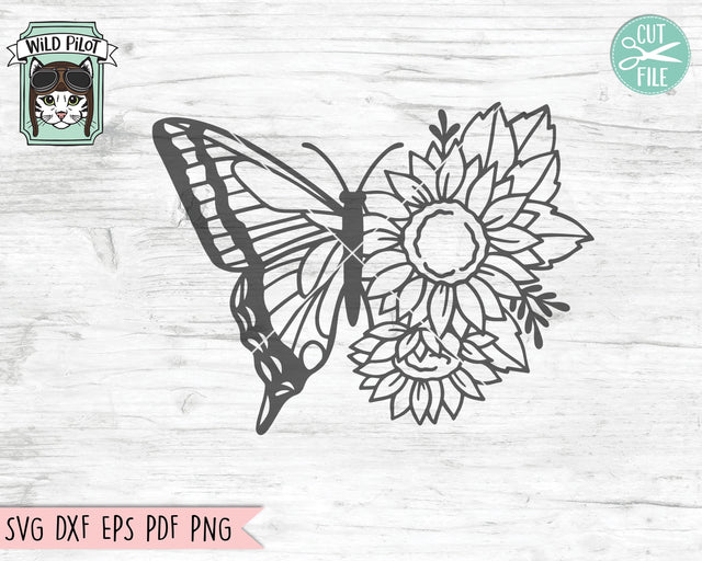 Butterfly SVG Cut File, Butterflies Flower SVG Cut File, Butterfly Sunflower svg Cut File, Butterflies Floral SVG, Butterfly Floral Cut File SVG Wild Pilot 