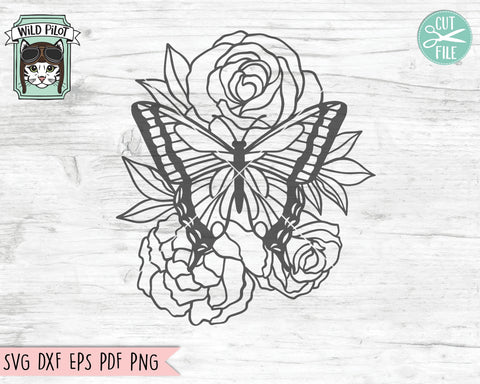 Butterfly SVG Cut File, Butterflies Flowers SVG Cut File, Butterfly Floral SVG Cut File, Butterfly Floral Clipart, Butterfly Flower Clipart SVG Wild Pilot 