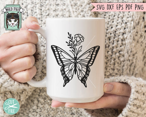 Butterfly SVG Cut File, Butterflies Flowers SVG Cut File, Butterfly Floral SVG Cut File, Butterfly Floral Clipart, Butterfly Flower Clipart SVG Wild Pilot 