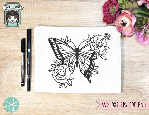Butterfly SVG Cut File, Butterflies Flowers SVG Cut File, Butterfly Floral SVG Cut File, Butterfly Flowers Clipart, Butterfly Sign Clipart SVG Wild Pilot 
