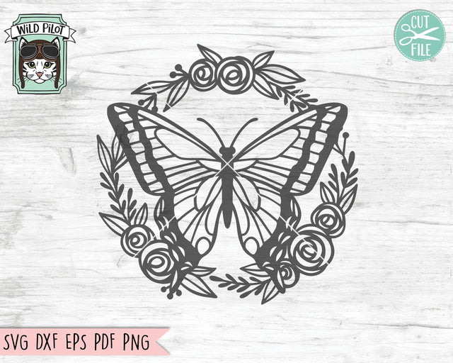 Butterfly SVG Cut File, Butterfly Flower Wreath SVG Cut File, Butterfly Floral Wreath SVG Cut File, Butterfly Clipart, Butterflies svg File SVG Wild Pilot 