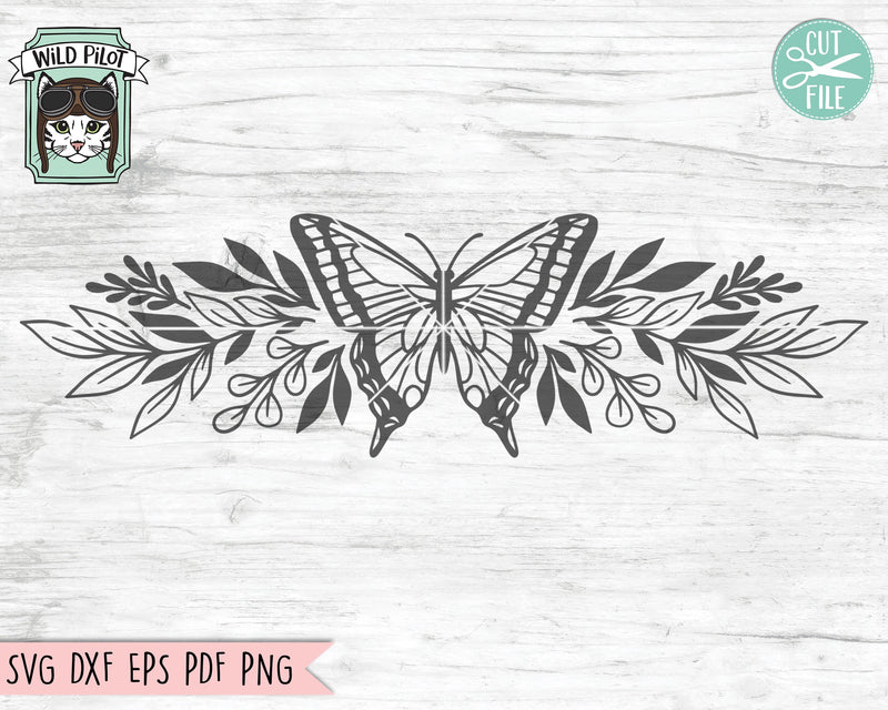 Butterfly SVG Cut File, Butterfly Leaf Border SVG Cut File, Butterfly Sign Clipart, Butterflies SVG Cut File, Butterfly Leaves Border svg SVG Wild Pilot 