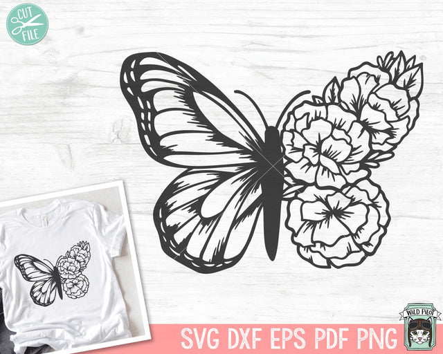 Butterfly SVG File, Floral Butterfly svg, Butterfly Flowers, Butterfly cut file, Butterfly Wings, Butterfly Half Flowers svg file SVG Wild Pilot 