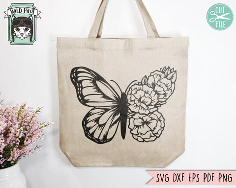 Butterfly SVG File, Floral Butterfly svg, Butterfly Flowers, Butterfly cut file, Butterfly Wings, Butterfly Half Flowers svg file SVG Wild Pilot 