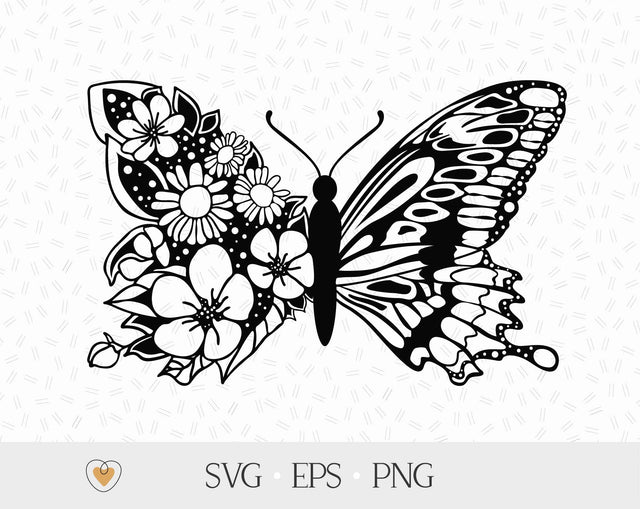 Butterfly svg, Floral butterfly svg, Butterfly with flower wing, svg files for cricut, Butterfly png SVG Pretty Meerkat 