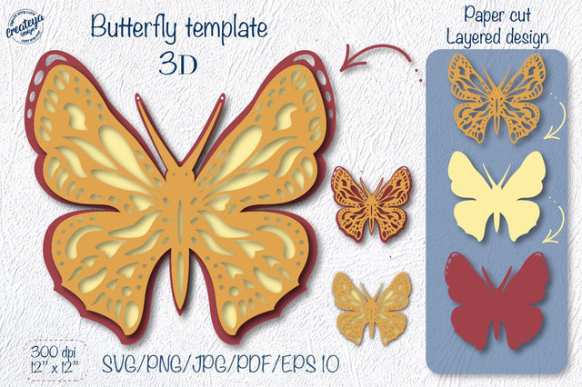 Butterfly SVG layered 3D template for Cricut project SVG Createya Design 