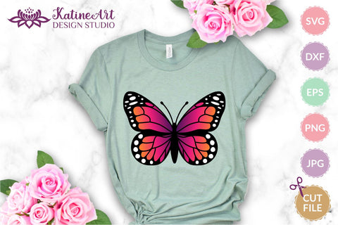 Butterfly svg monarch butterfly clipart with gradient layered and outline cut file for Cricut and Silhouette. SVG KatineArt 