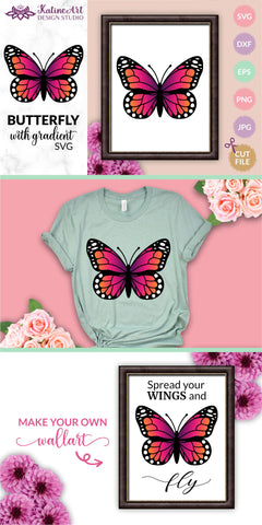 Butterfly svg monarch butterfly clipart with gradient layered and outline cut file for Cricut and Silhouette. SVG KatineArt 