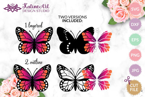 Butterfly svg monarch butterfly clipart with gradient layered and outline cut file for Cricut and Silhouette. SVG KatineArt 